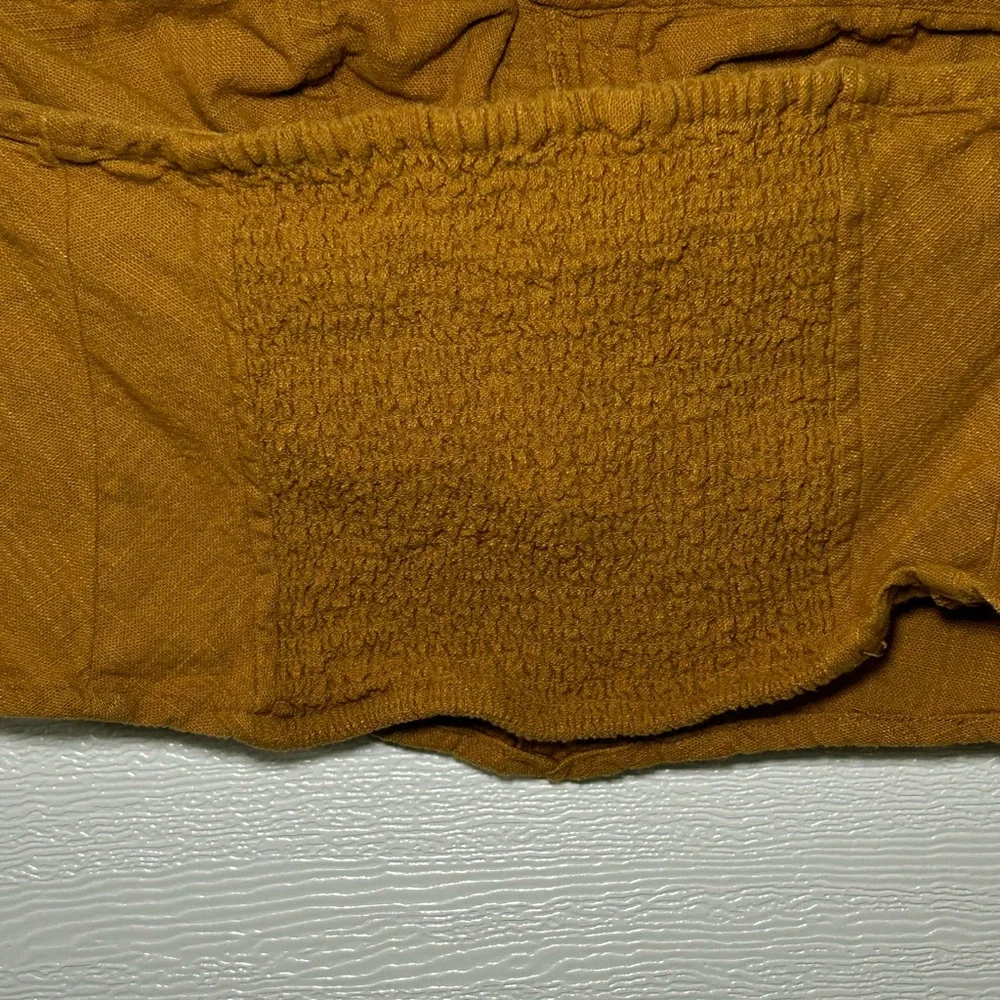 Free People Smocked Bandeau Tube Top Boho Mustard Linen Blend Strapless  S